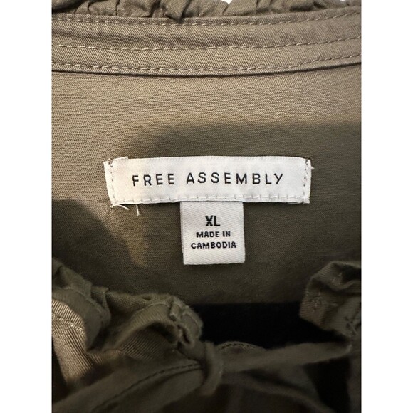 Free Assembly Ruffle Neck Belted‎ Midi Dress Short Sleeve Green XL - Picture 7 of 15